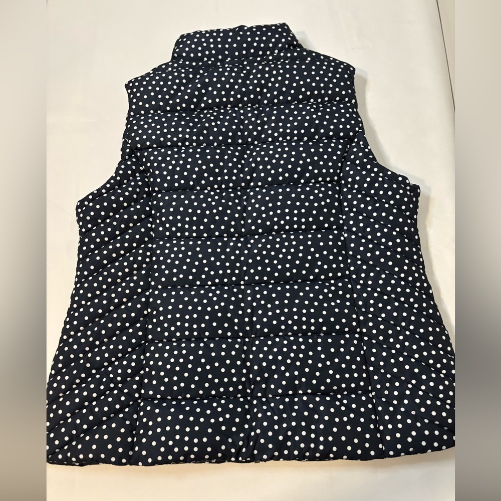 NEW WOMENS TOMMY HILFIGER NAVY BLUE AND WHITE POLKA DOT PUFFER VEST SZ L - Picture 14 of 15